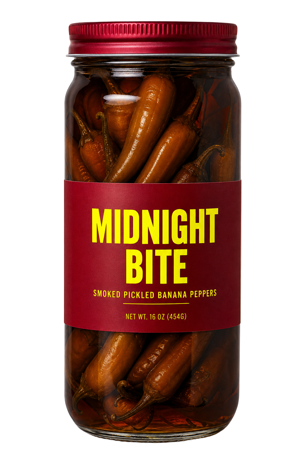 MIDNIGHT BITE jar of pickled banana peppers